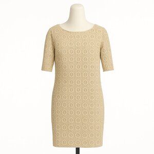 Banana Republic Crochet Lace Sheath Dress Size 12 Beige Cream Lined Knee Length